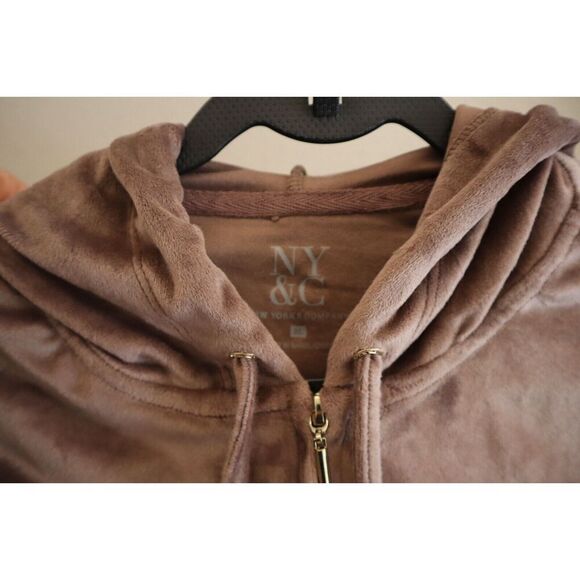 New York & Company 2983-482 Women's Sz XL Brown Velour Hooded Zip-Front Jacket - Picture 5 of 10